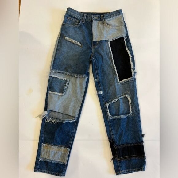 Carmar patchwork jeans size 26 waist boutique jeans distressed knee frayed - Picture 5 of 13